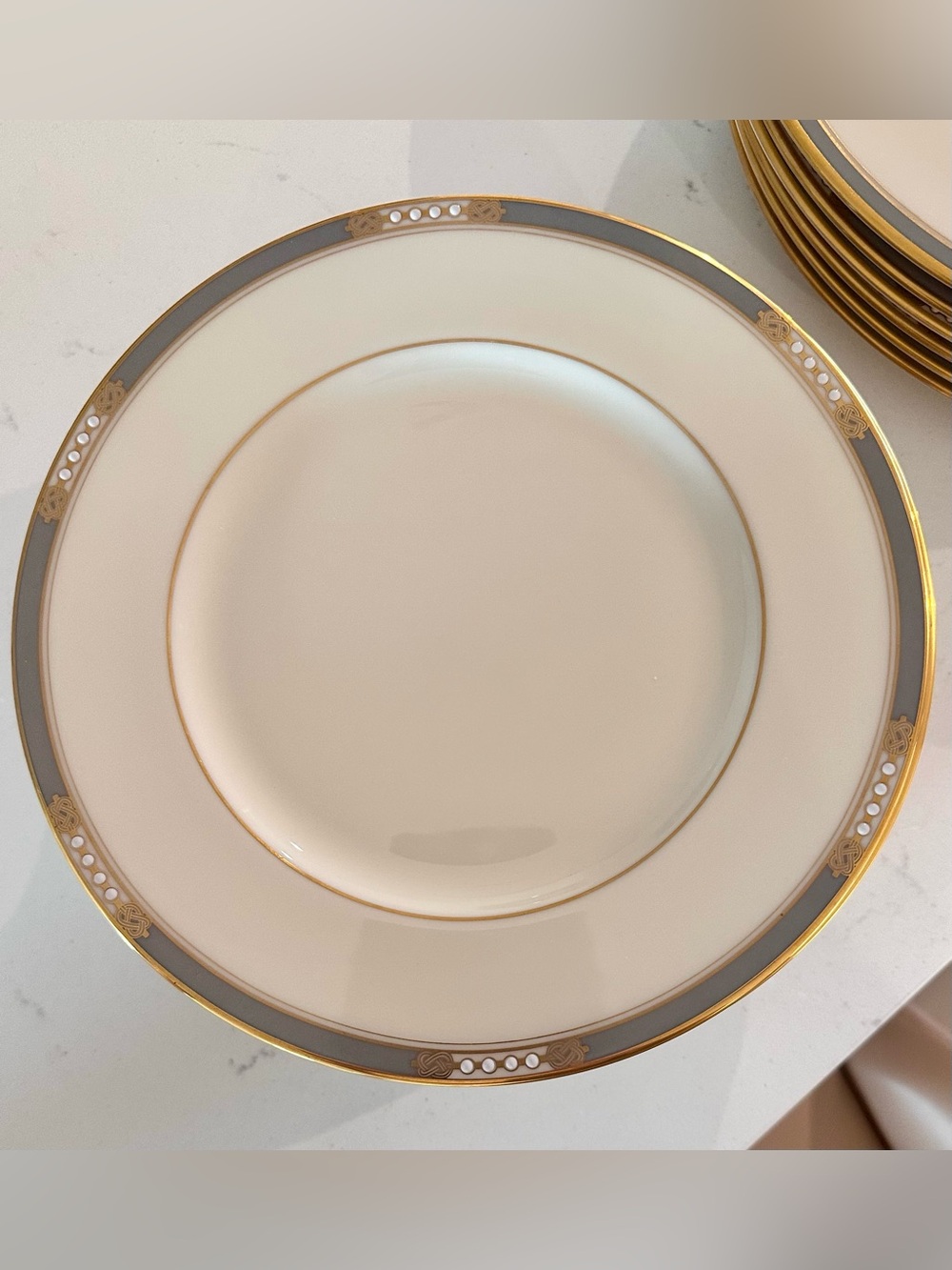 Lenox Presidential McKinley Cream and Gray Porcelain Dinner Plate with Gold Trim